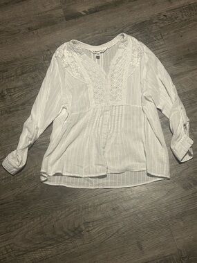 Tantrum White Lace-Trim V-Neck Women's Blouse - Casual Elegant Top